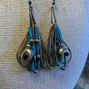 NATIVE AMERICAN STERLING SILVER AND TURQUOISE DANGLE EARRINGS